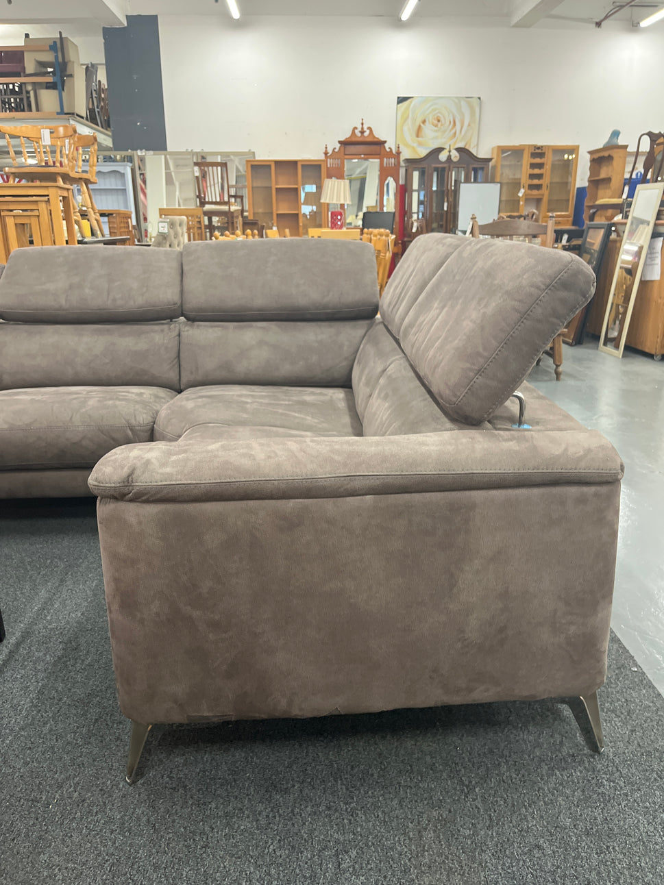 Large electric sectional recliner corner suite brown suede effect fabric suite 2225