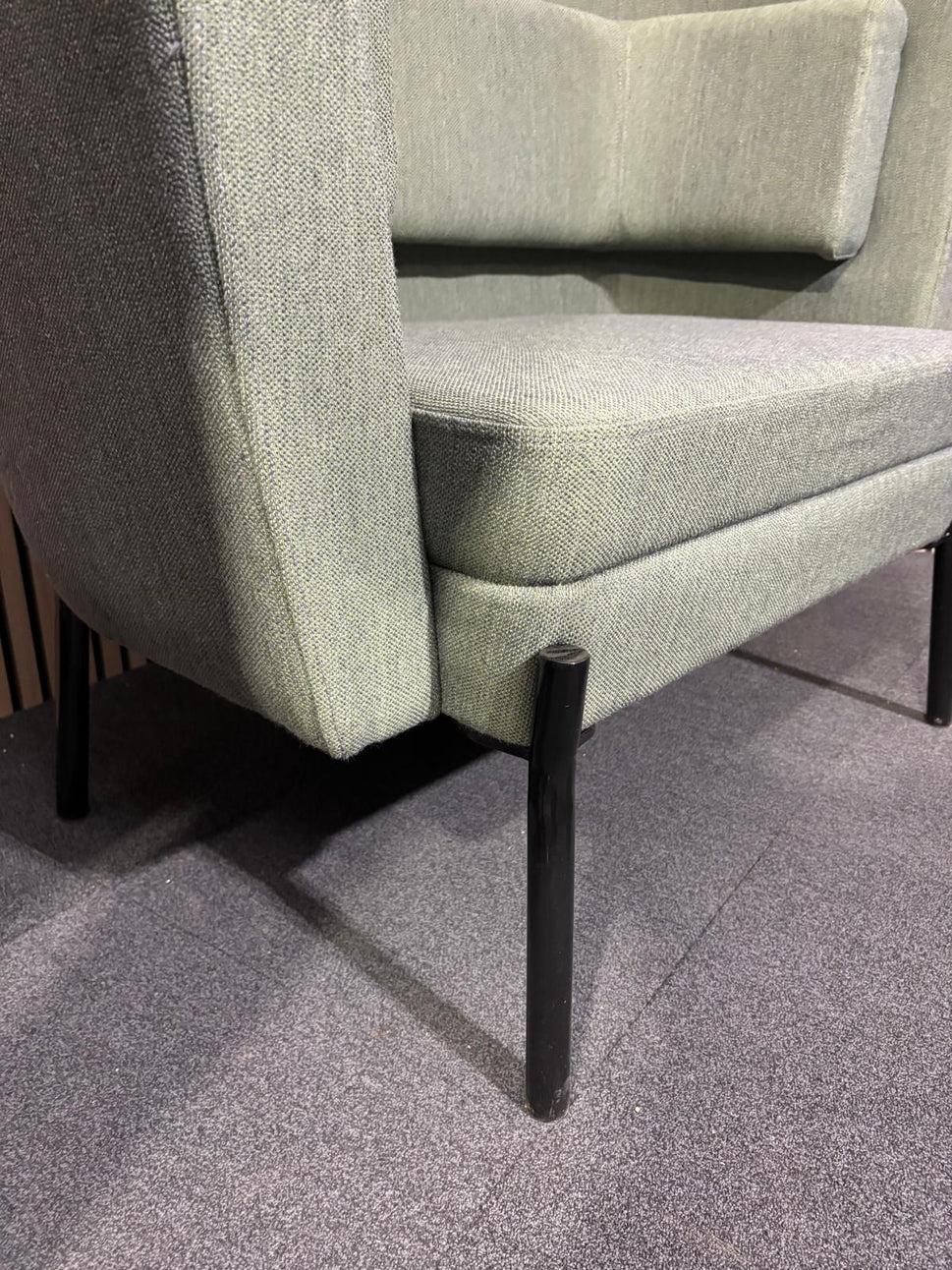 Green fabric black metal framed modular soft seating booth