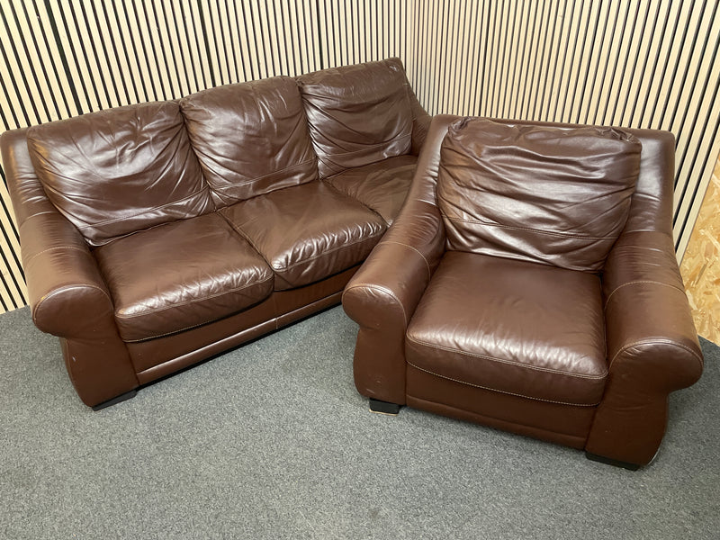 3+1 Modern dark brown leather sofa suite (3 seater width 198 depth 87 cm)  44558