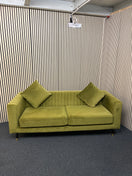 Switch Modern olive green velvet sofa with vertical channel tufting, 2 seat cushions and slim black legs assencted with gold tips( W x 197 L x 81 H x 73 cm) 2 image