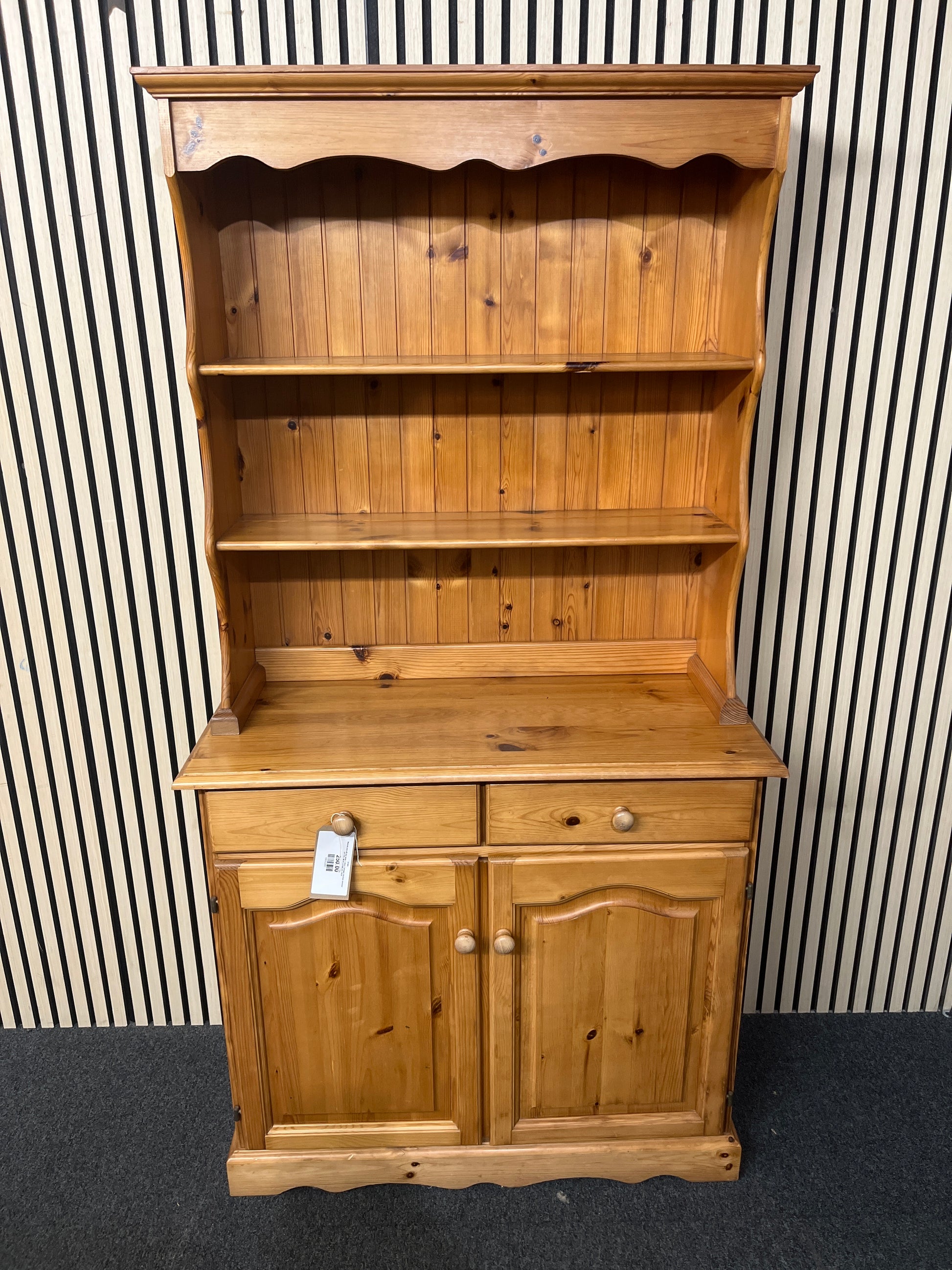 Natural pine all top open 2 door 2 drawer kitchen dresser (H 178 x W 91 x D 40 cm) 2425