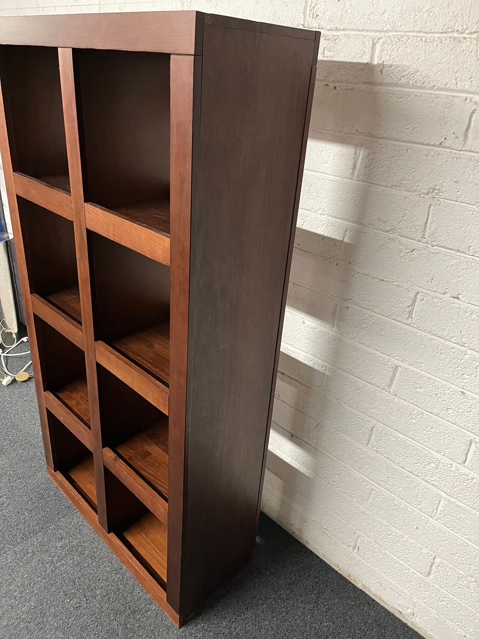 Dark wood stained 8 box section shelf unit (H 1740 x w 600 x D 370 mm) 1225