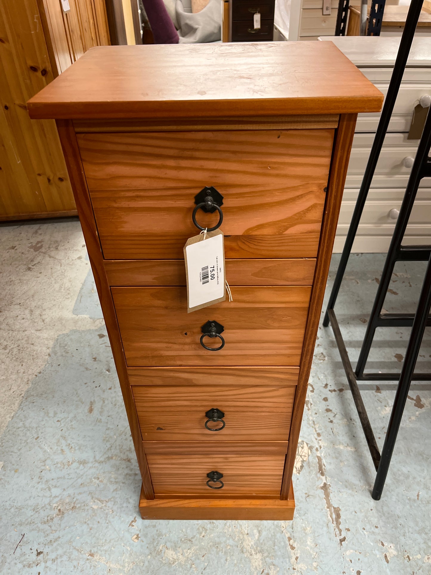 Tall slim 4 drawer pine tallboy 2125