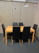 Switch Rectangular beech dining table (L 150 x W 90 cm) with 6 black leatherette dining chairs 43505 2 image
