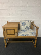 Switch Oak telephone table with blue and cream floral fabric seat and storage drawer 1325 3 image