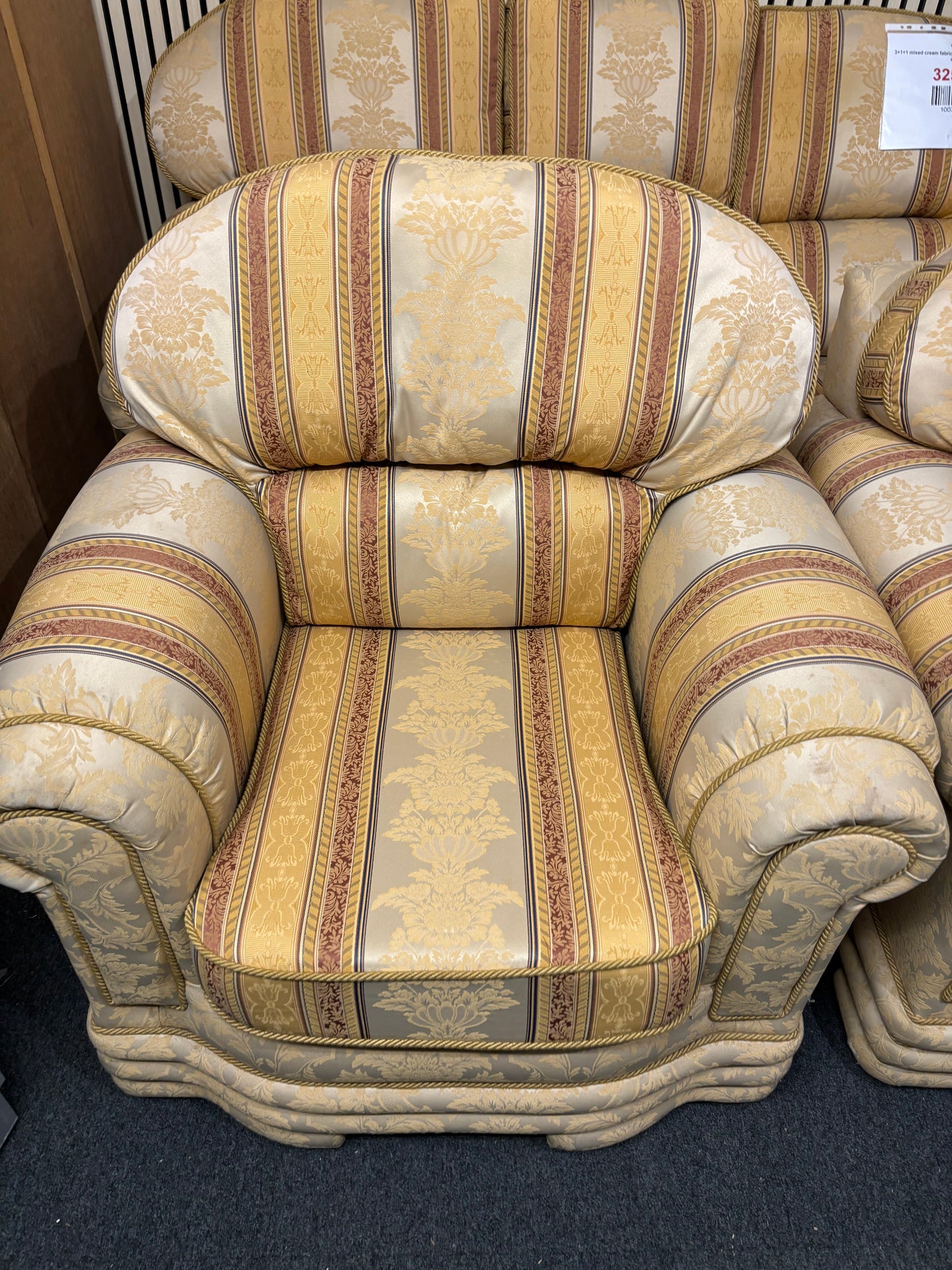 3+1+1 mixed cream fabric sofa suite with gold detailing 43677