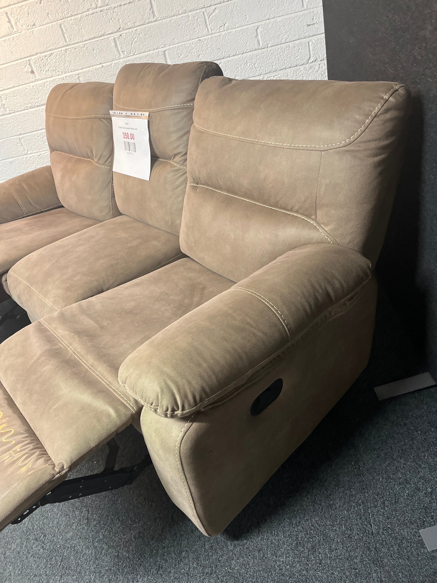 3 seater brown suede recliner sofa