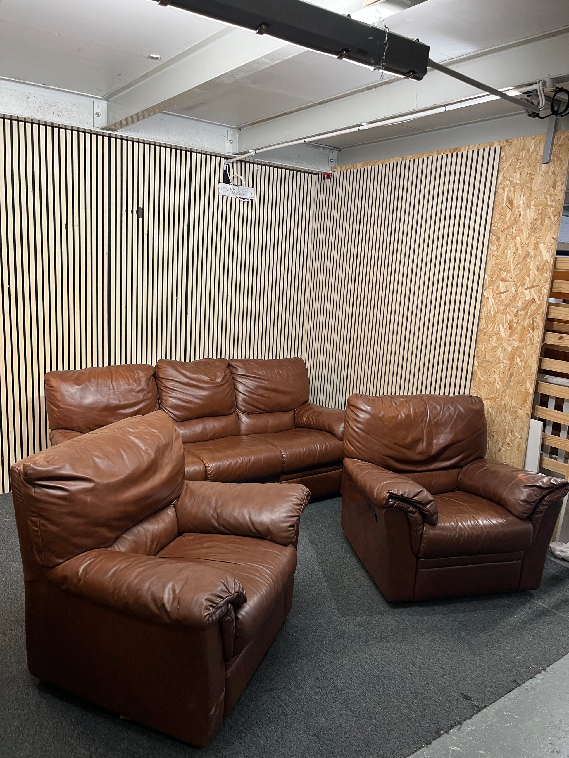 3+1+1 Brown Leather reclining sofa suite   3126