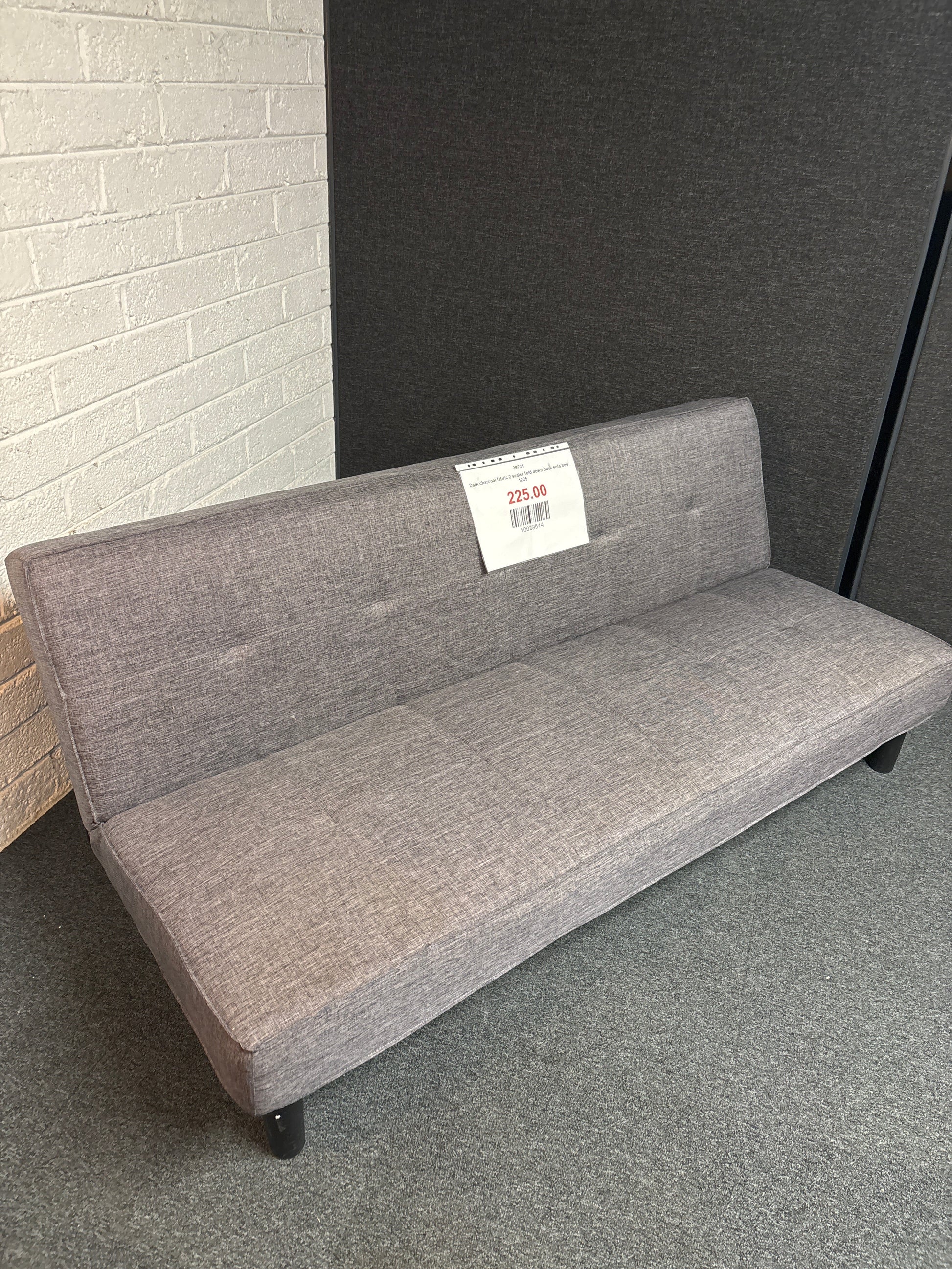 Dark charcoal fabric 2 seater fold down back sofa bed  1225