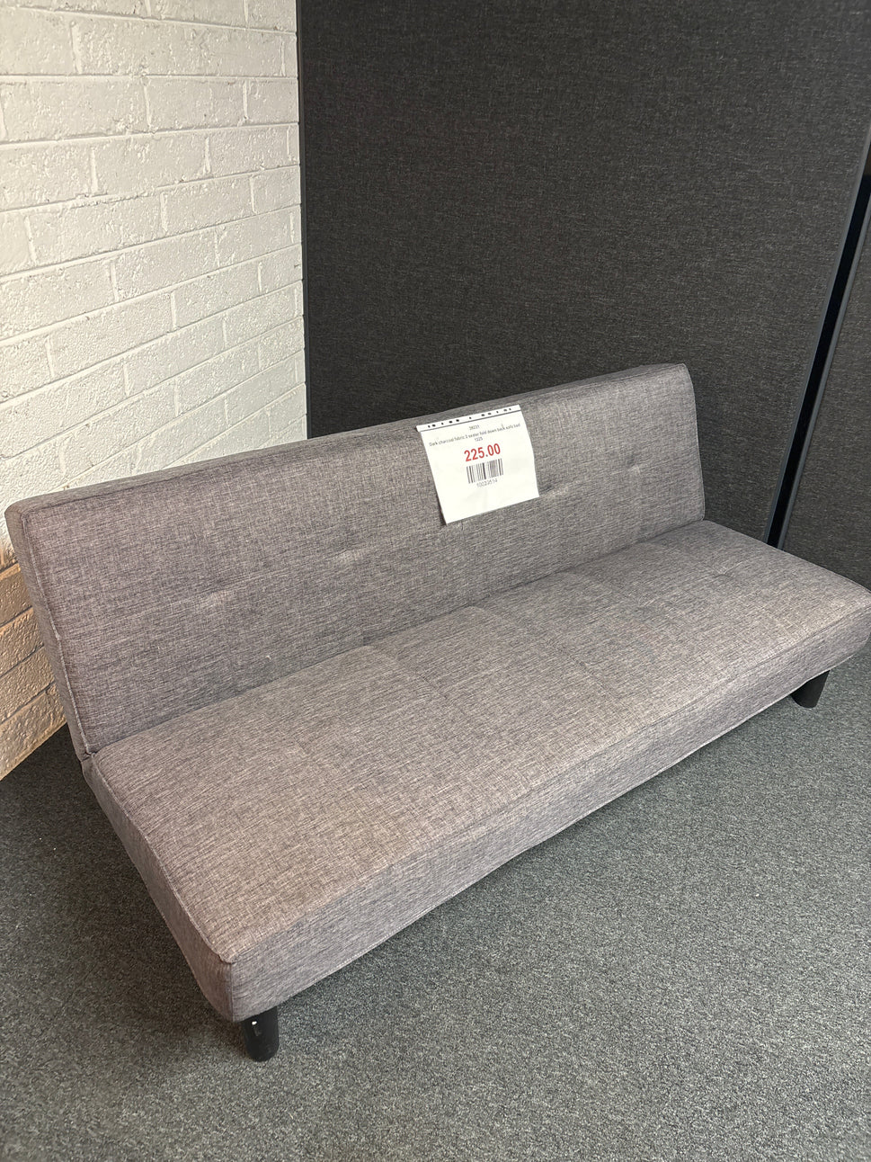 Dark charcoal fabric 2 seater fold down back sofa bed  1225