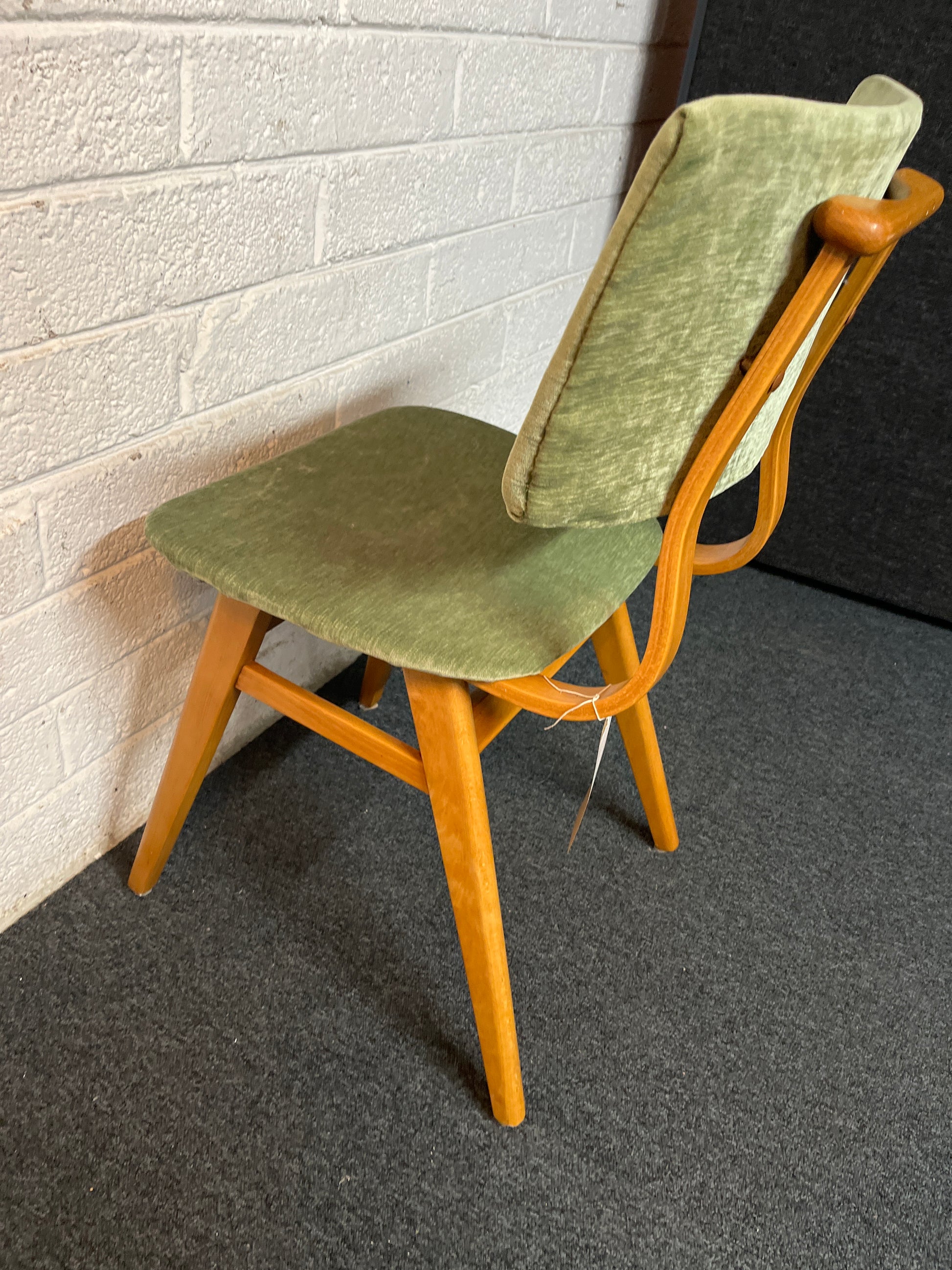 Danish style beech framed, sea green fabric dining chair 2225