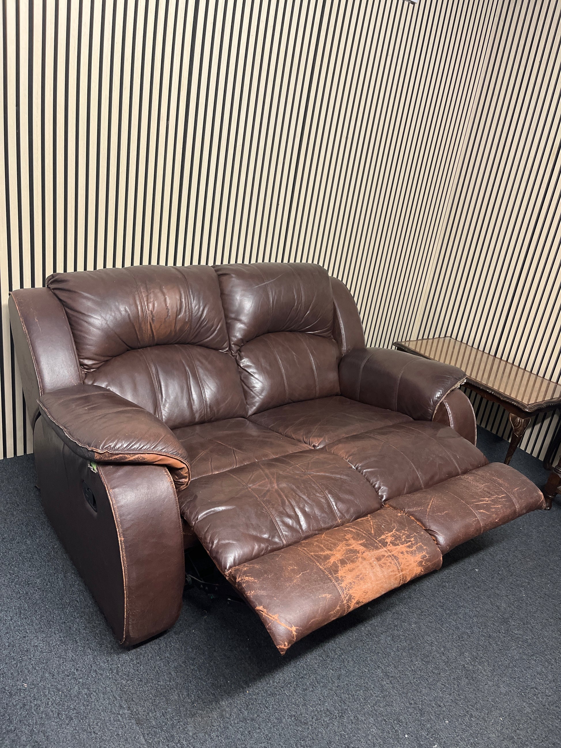Brown leather reclining 2 seater sofa 2325