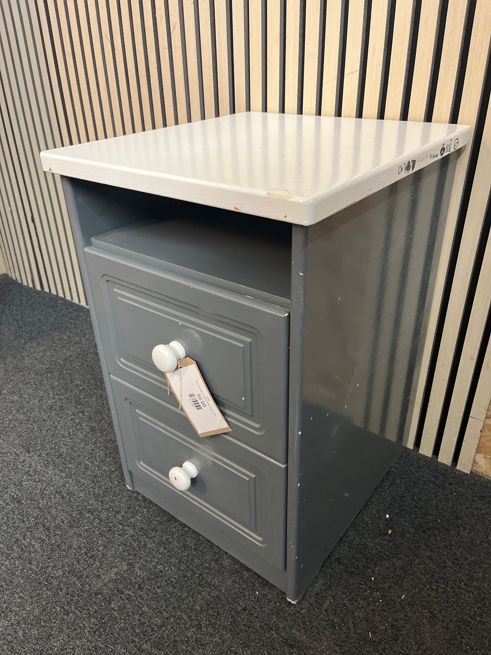 Grey and white 2 drawer bedside locker  43438