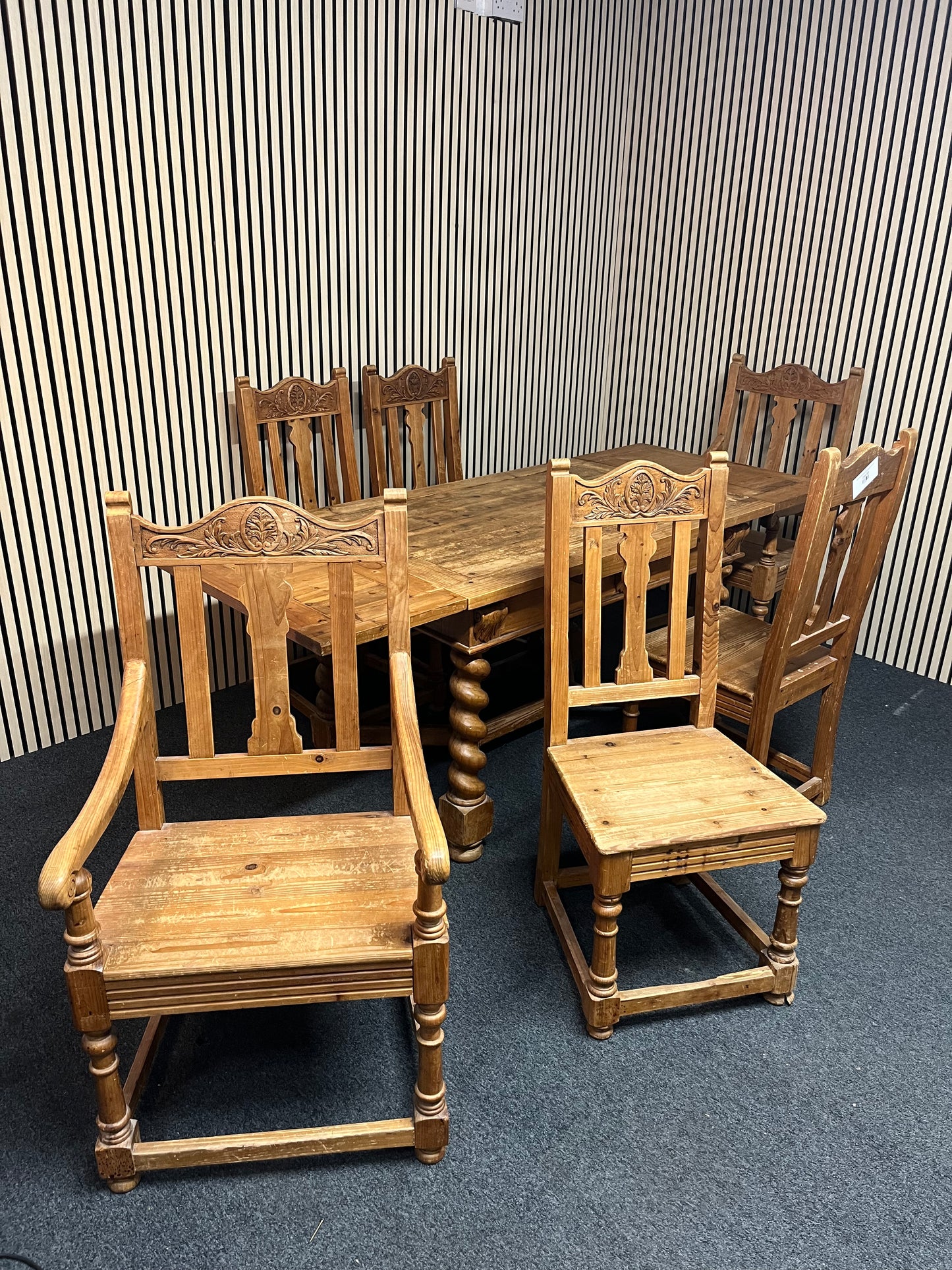 Mexican pine small 4ft kitchen table with 4 no. chairs and 2 no. carver armchairs 1325
