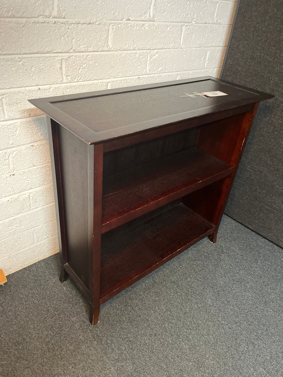 Low wenge dark wood stained open shelf unit with shelves 1000Wx950Hx390D 2225