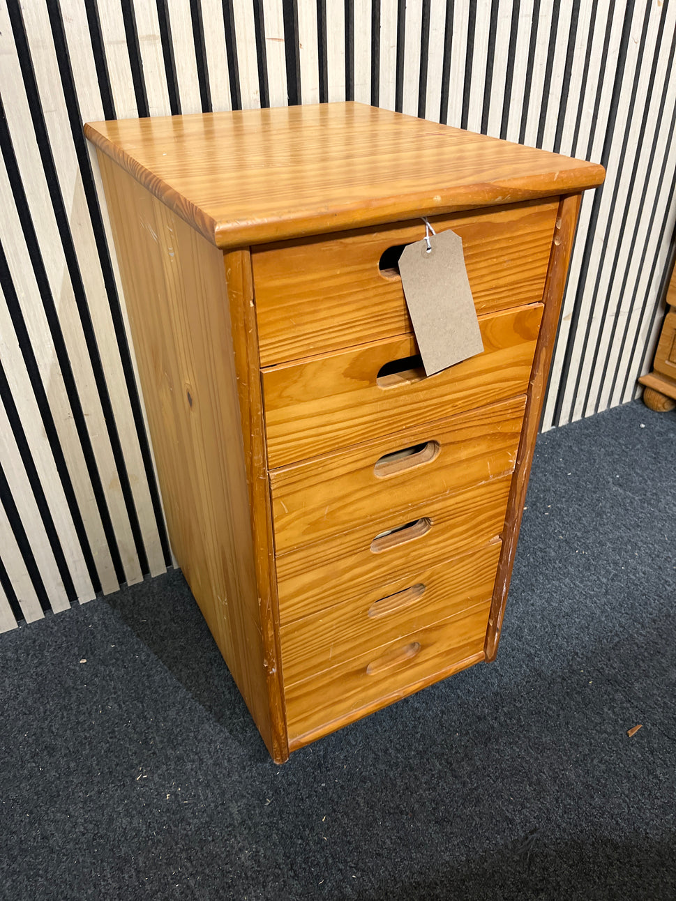 Solid pine slim 6 drawer locker on castors  44302
