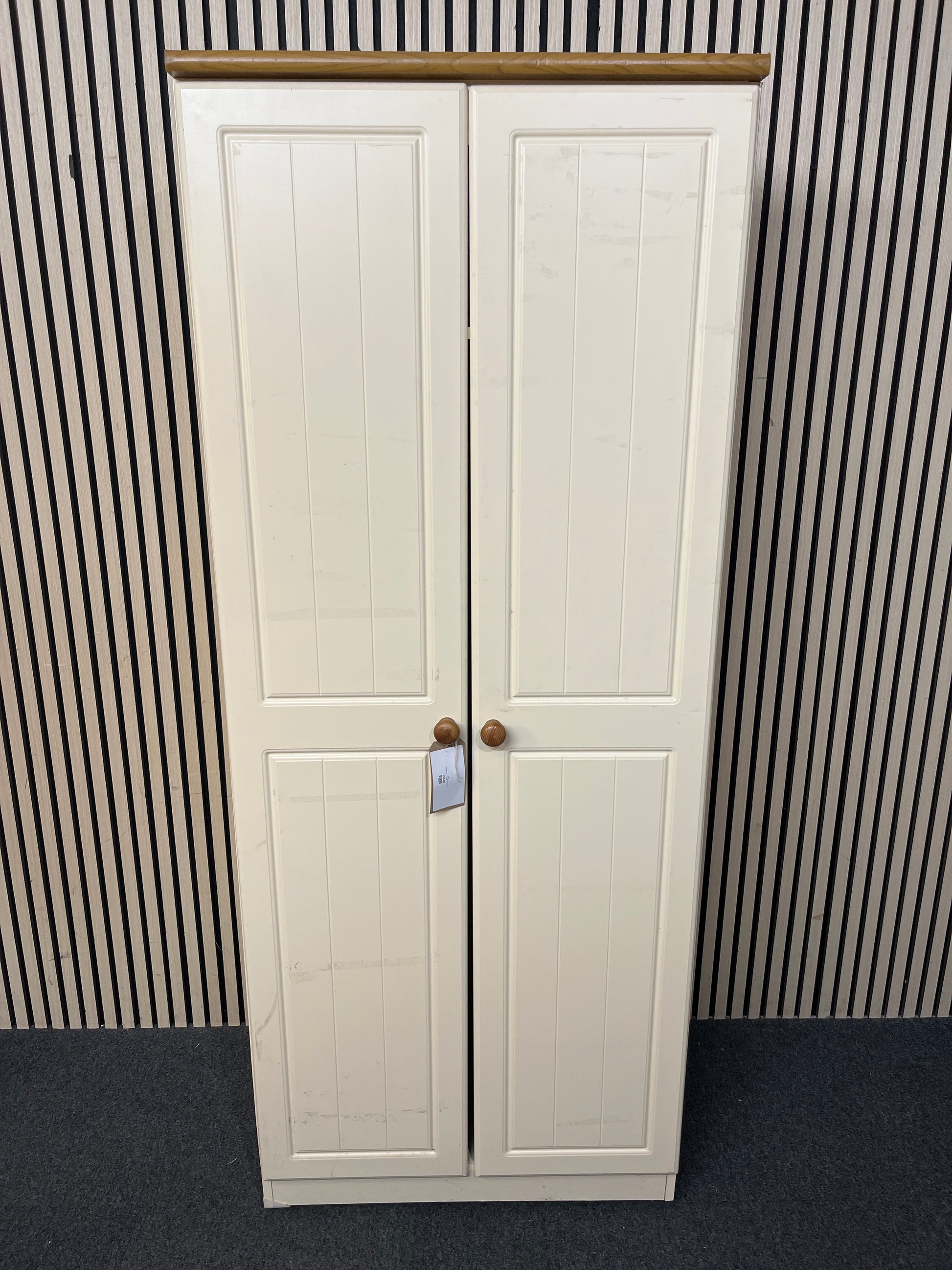 Tall cream and pine 2 door wardrobe (H 184 x W 74 x D 54 cm) 3126