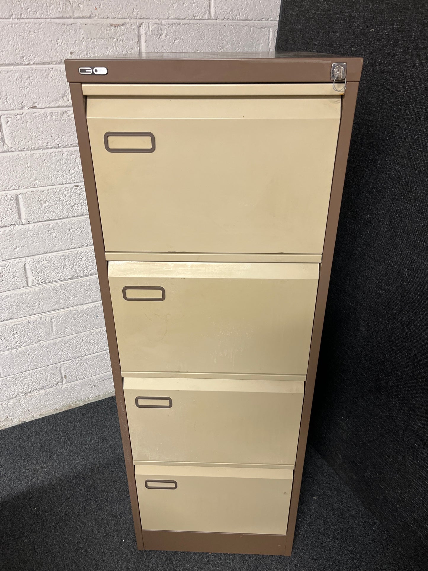 SECONDHAND Coffee and cream 4 drawer metal filing cabinet