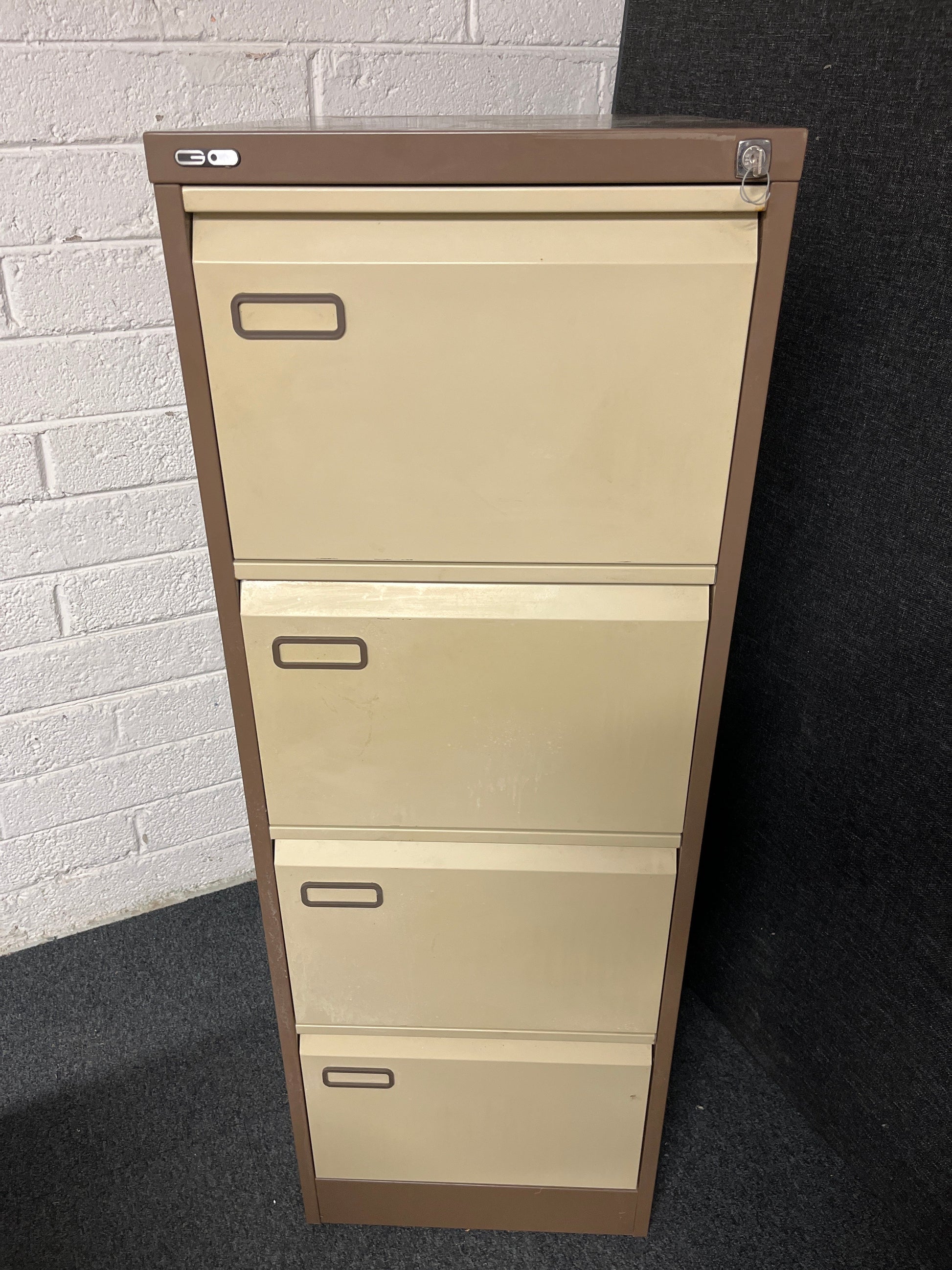 SECONDHAND Coffee and cream 4 drawer metal filing cabinet