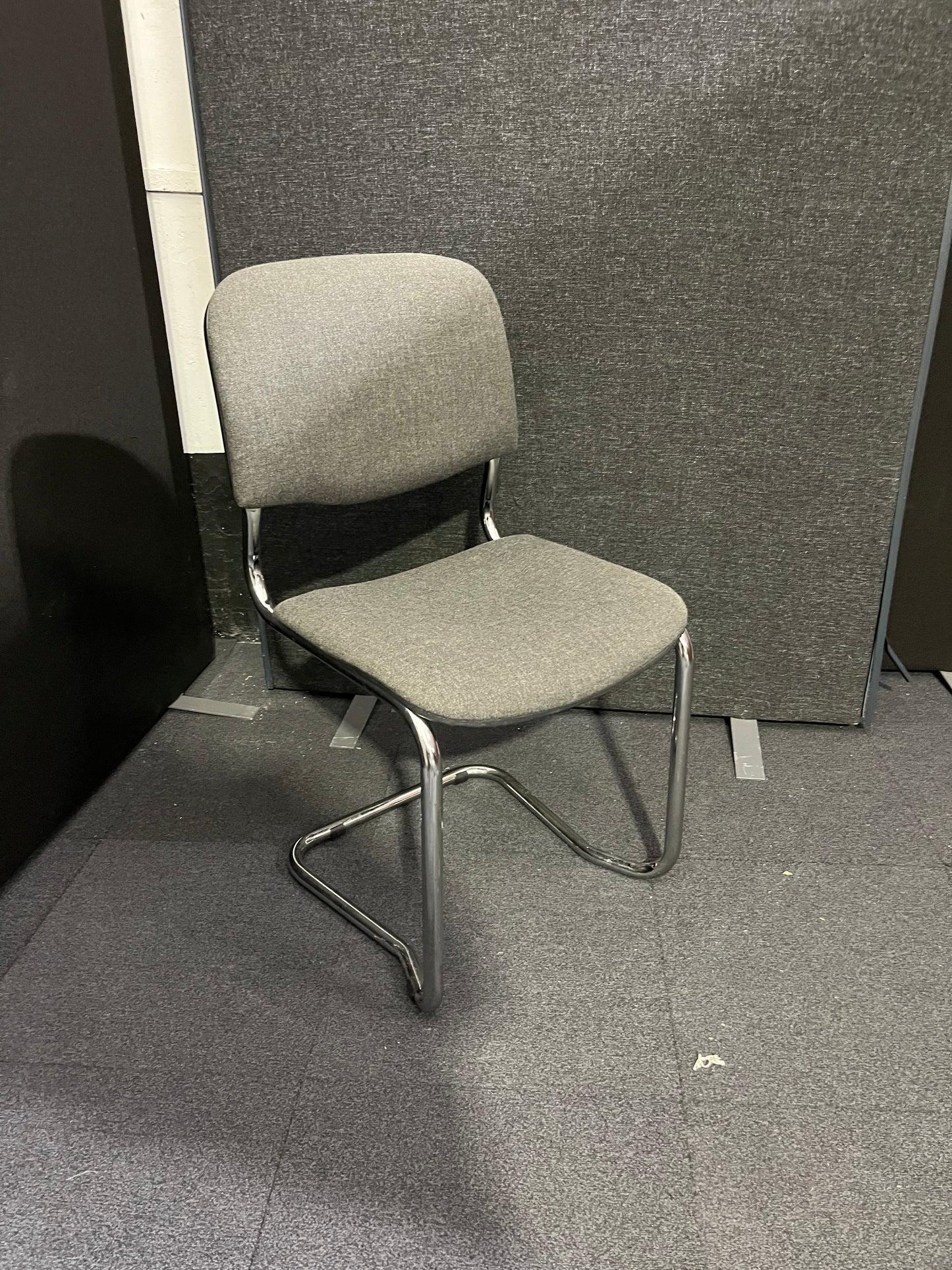 Chrome framed cantilever meeting chair with charcoal fabric seat and back  1425