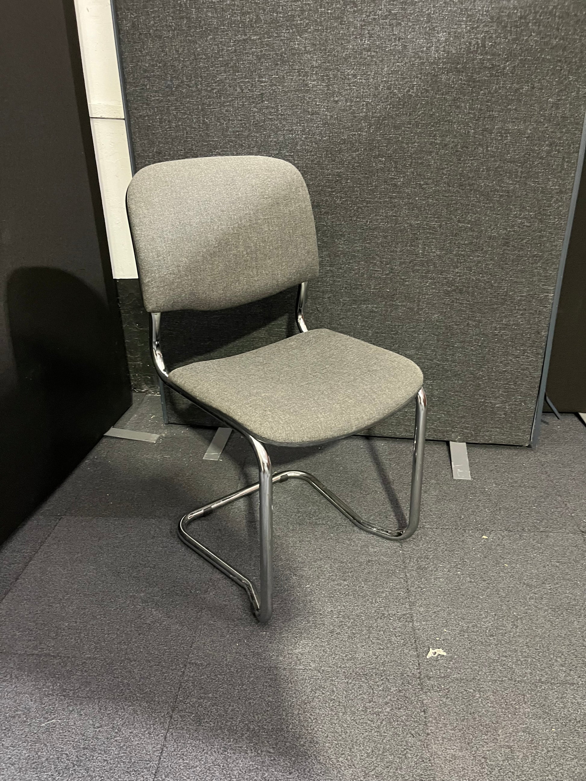 Chrome framed cantilever meeting chair with charcoal fabric seat and back  1425