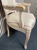 Solid wood cream painted ornate Italian limogue armchair with mixed fabric   44541