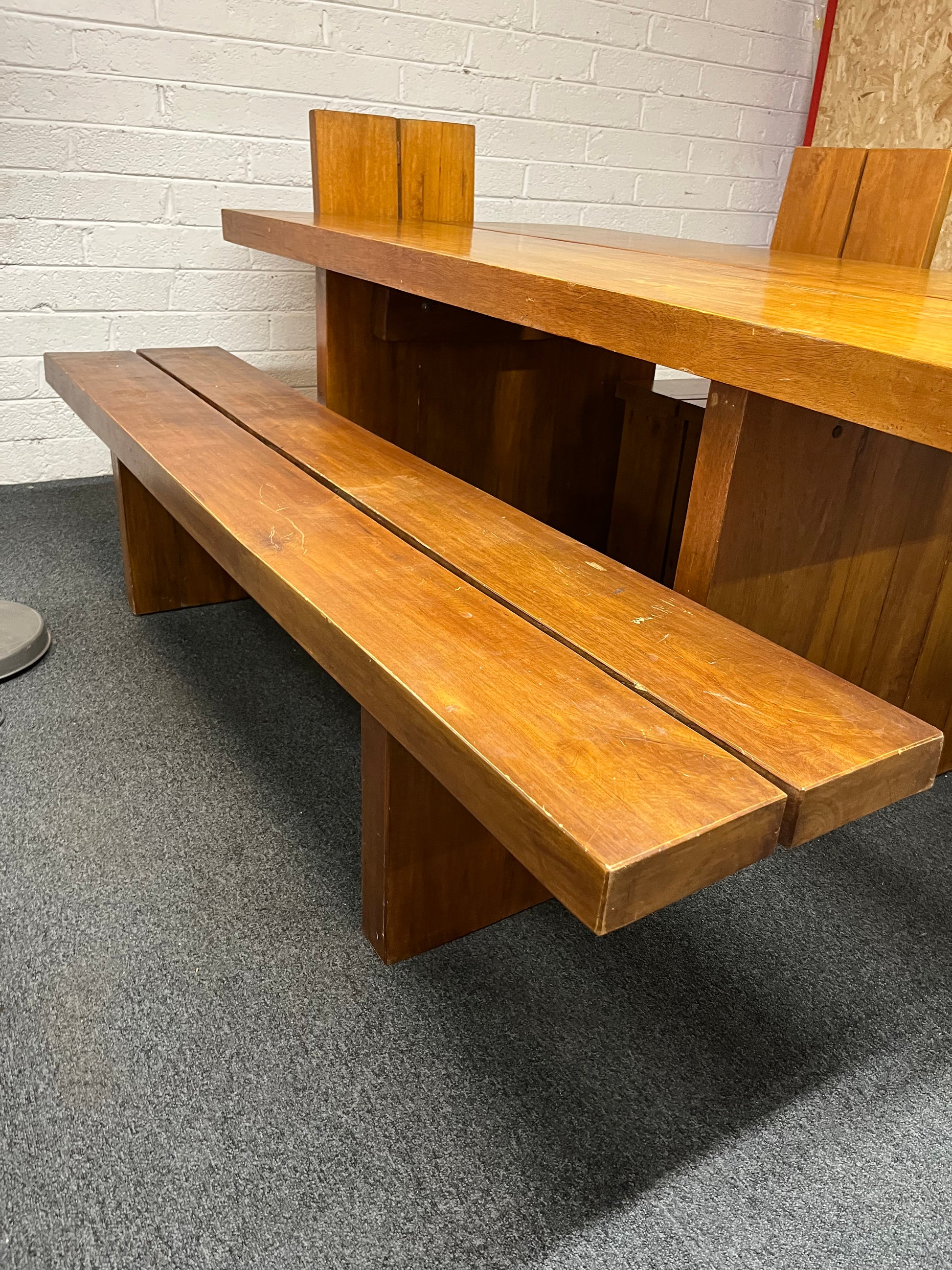 Solid wood large rectangular dining table (L 200 x W 101 cm) with 4 no. matching solid wood chairs and bench  1325