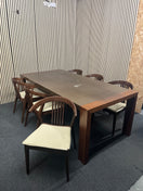 Switch Rectangular dark wood dining set (L 200 x W 100 cm) with 6 no. matching slat-back chairs with cream leather seat  44357 2 image
