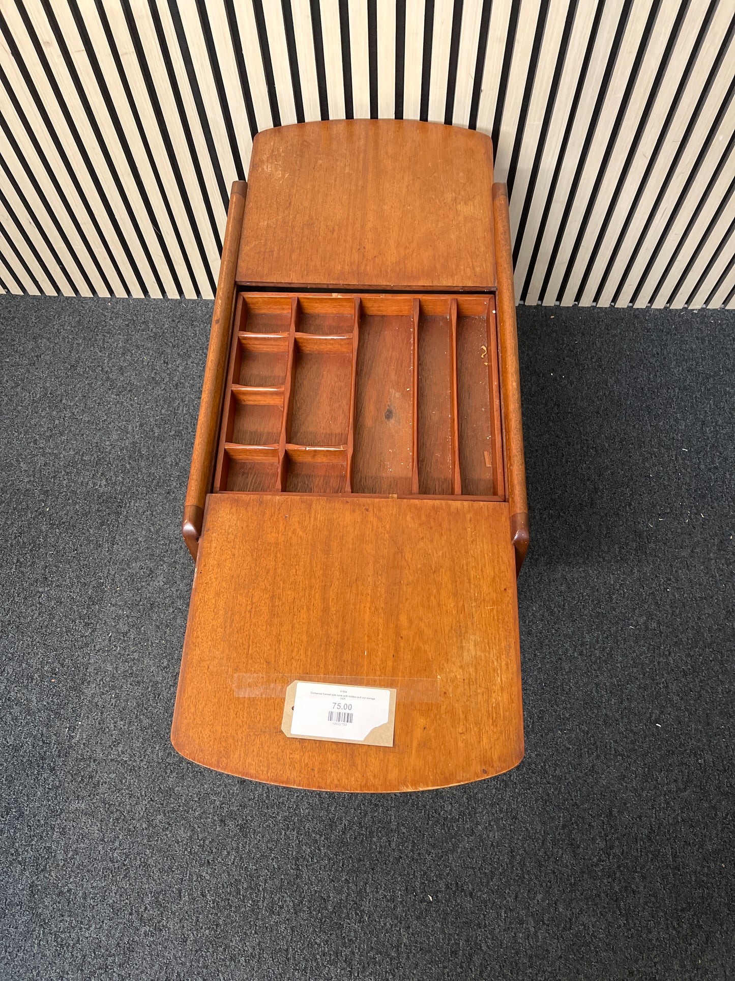 Darkwood framed side table with hidden pull out storage 2425