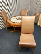 Switch Solid pine and tiled circular table (120 cm diameter), central base with 4 tan leather seats 1425 3 image