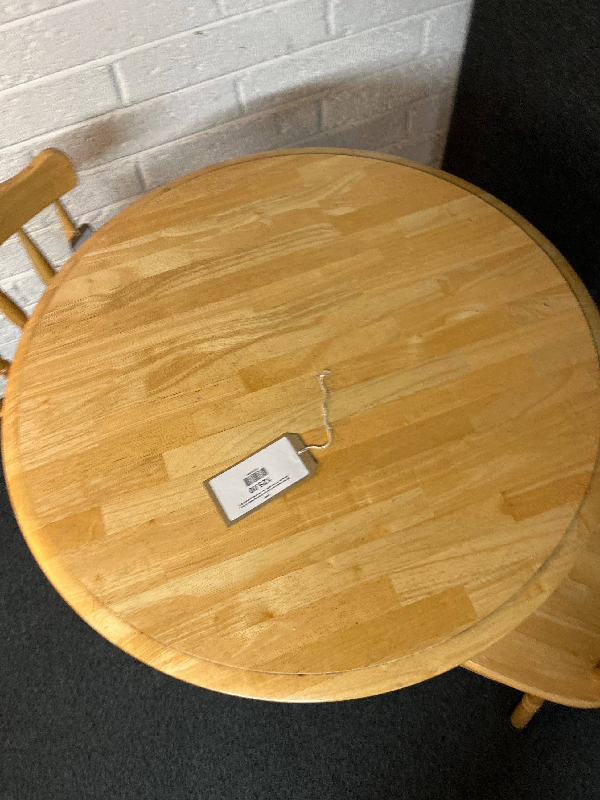 Tall Hardwood and cast iron circular table (H 106 x diameter 75 cm) with 2 no. matching stools 3225