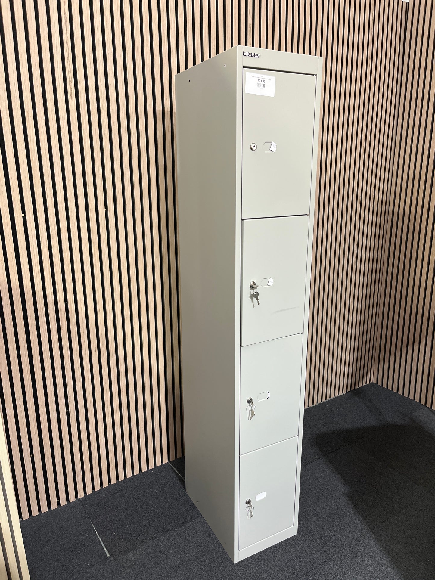 Bisley Grey metal 4 door personal locker with keys