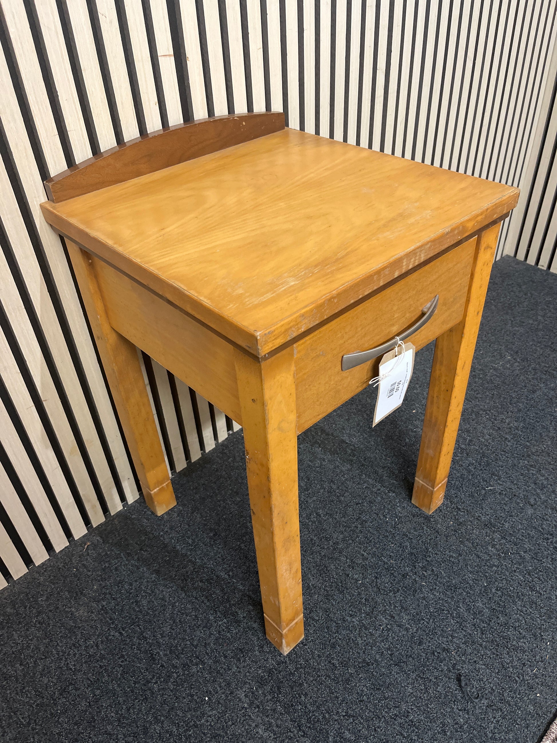 Beech small 1 drawer bedside lamp table with upstand 3126