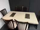 Switch Marble effect large rectangular table (L 180 x W 100 cm) with 6 dark wood stained kitchen chairs with fabric seat 3225 2 image