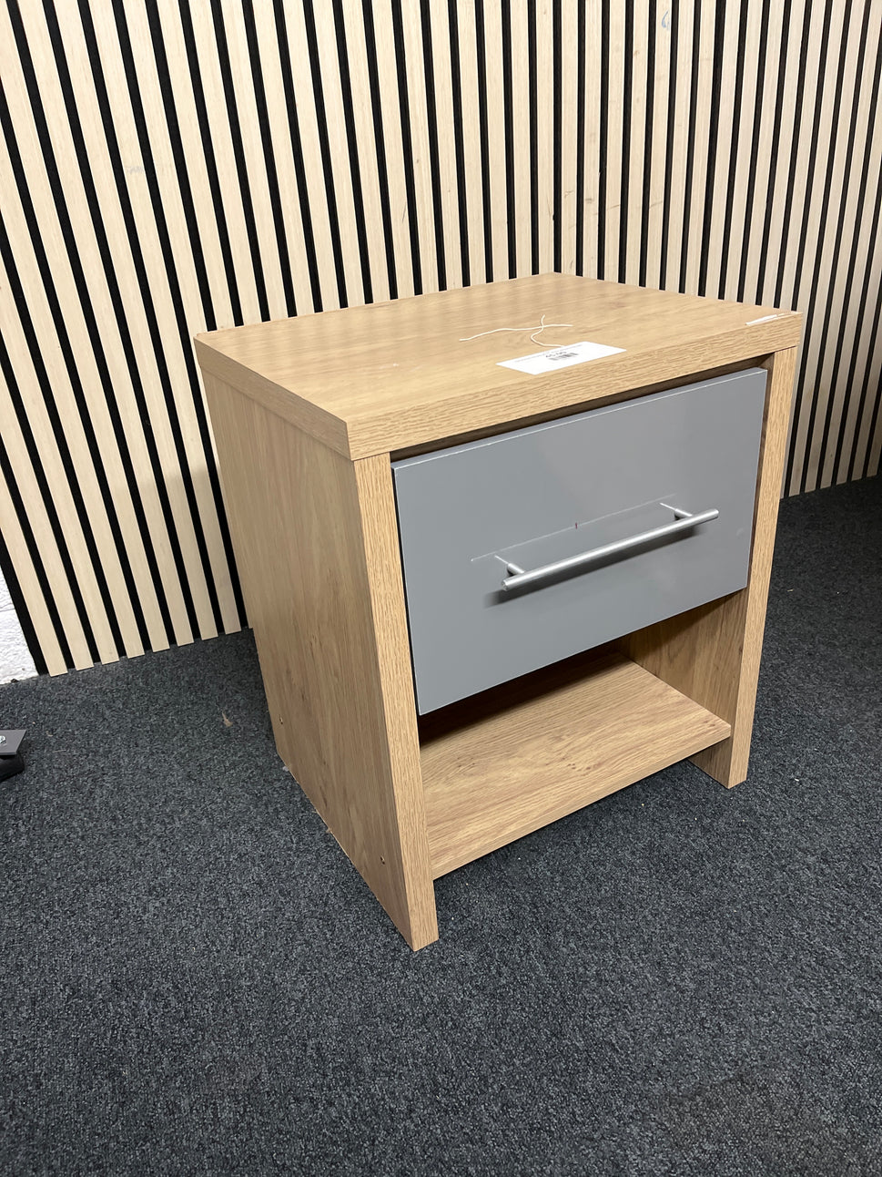 Oak laminate and grey gloss 1 drawer bedside locker 2425