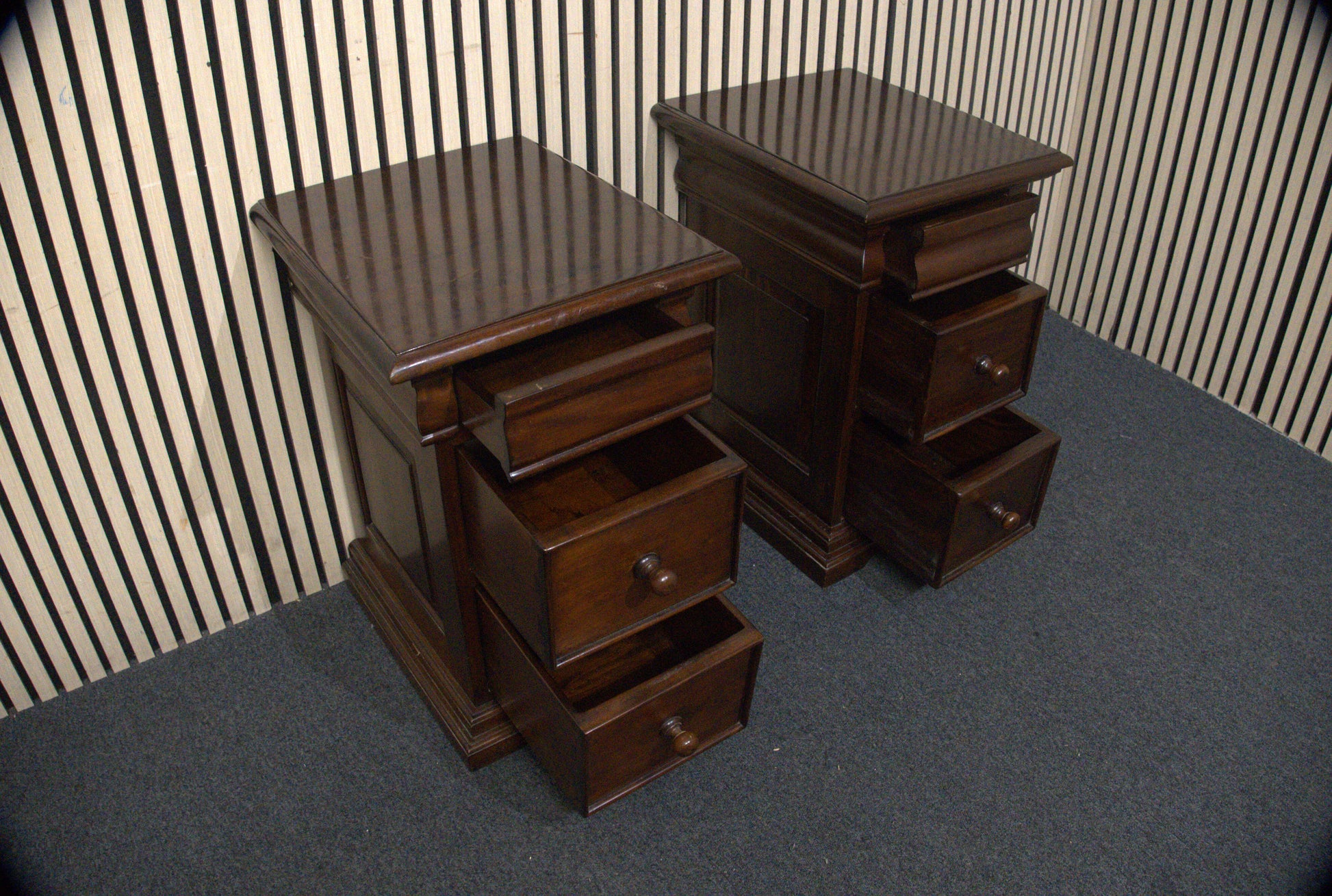 Solid ornate mahogany three drawer bedside locker (SET OF TWO)  44339
