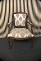 Switch Solid mahogany Limogue chair with cream fabric pattern and stud details   44340 2 image