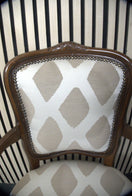 Switch Solid mahogany Limogue chair with cream fabric pattern and stud details   44340 3 image