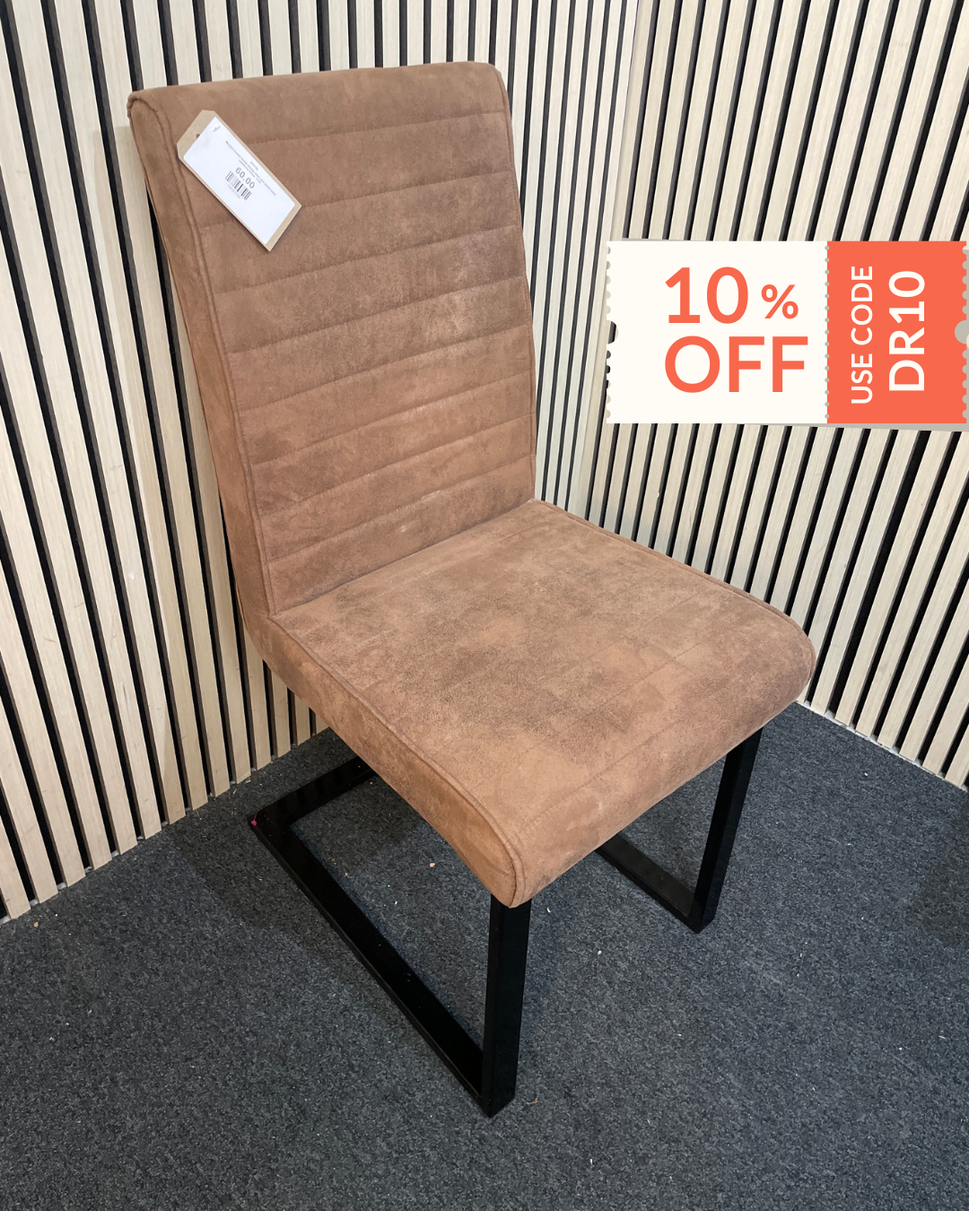 Modern brown suede dining chair with black metal cantilever frame  1126