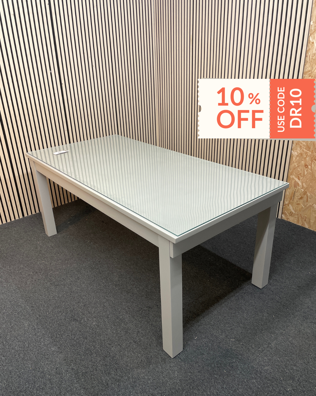 Grey framed large kitchen table with glass top  (L 183 x W 90 cm) 3126