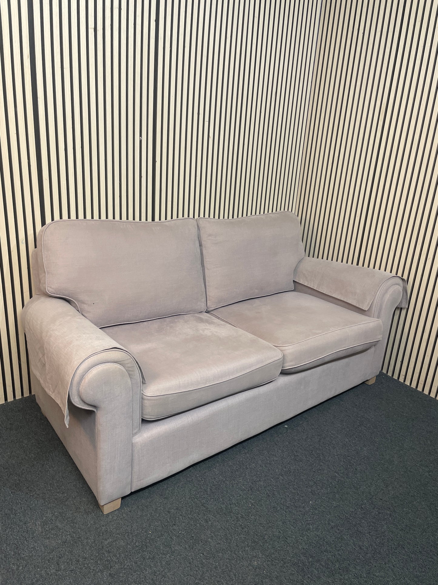 Large 2 seater light brown fabric high back sofa  2226