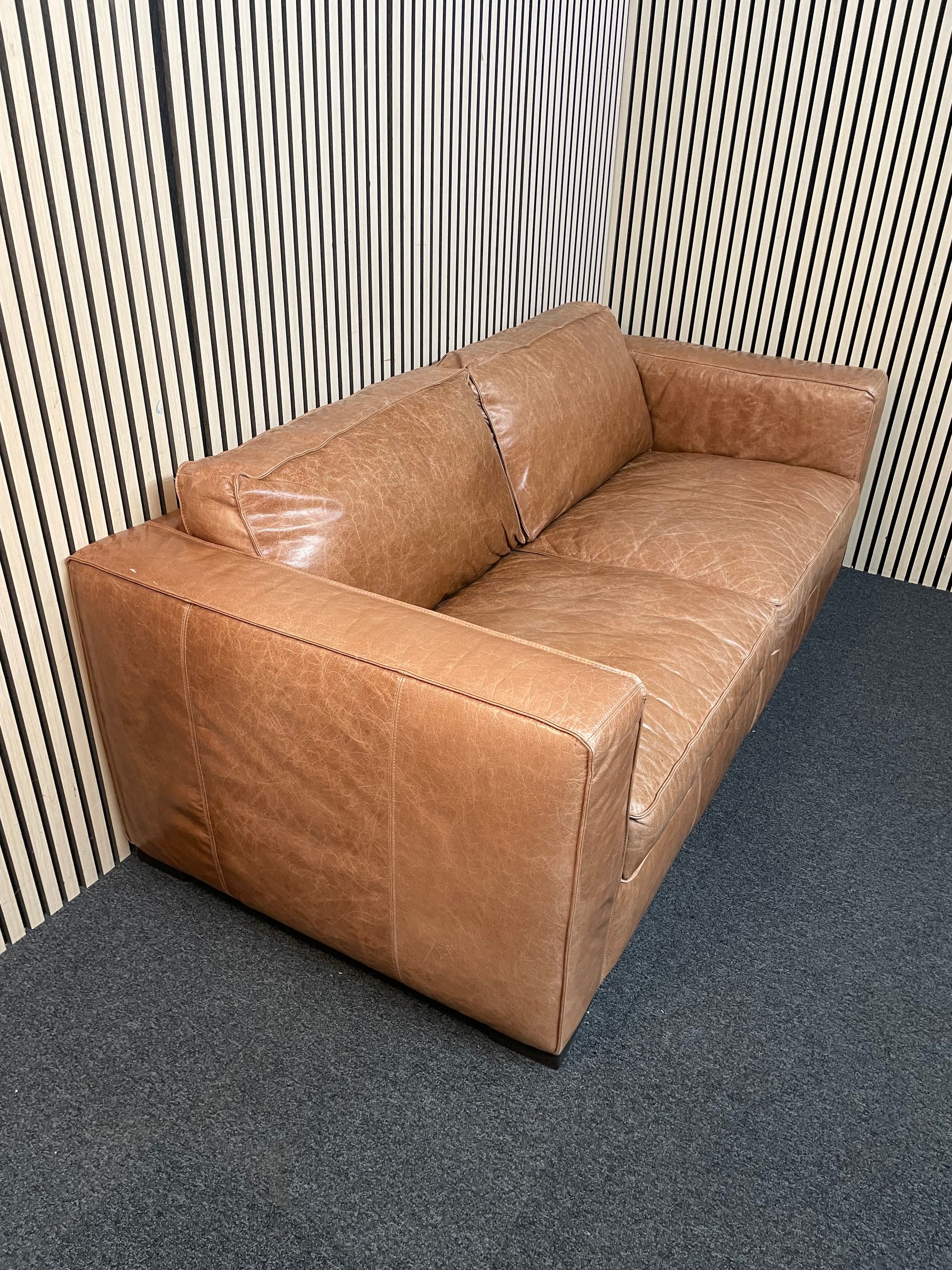 Large 2 seater soft tan leather sofa (2m width) 2425