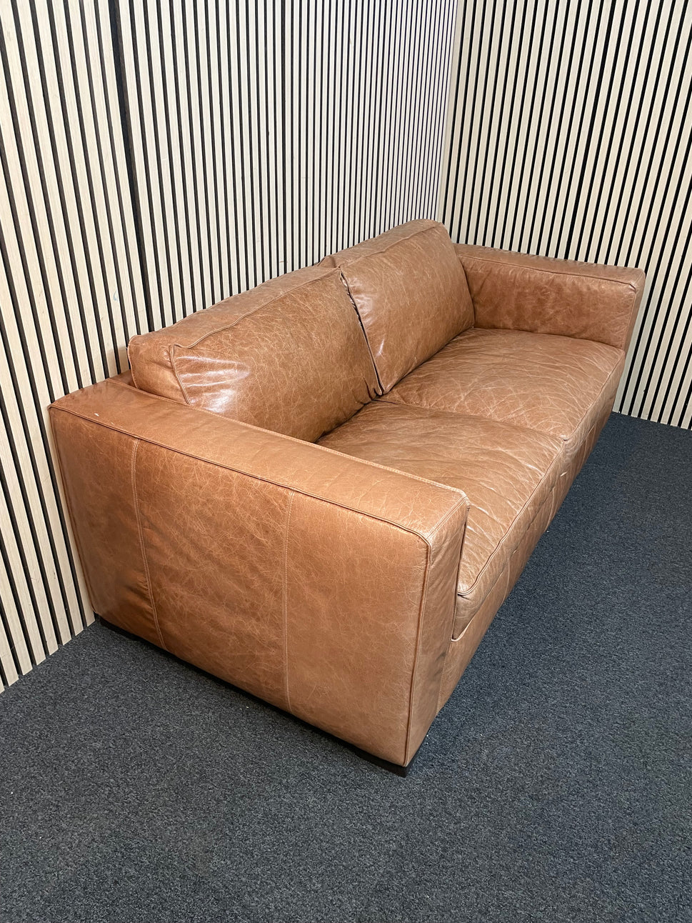 Large 2 seater soft tan leather sofa (2m width) 2425