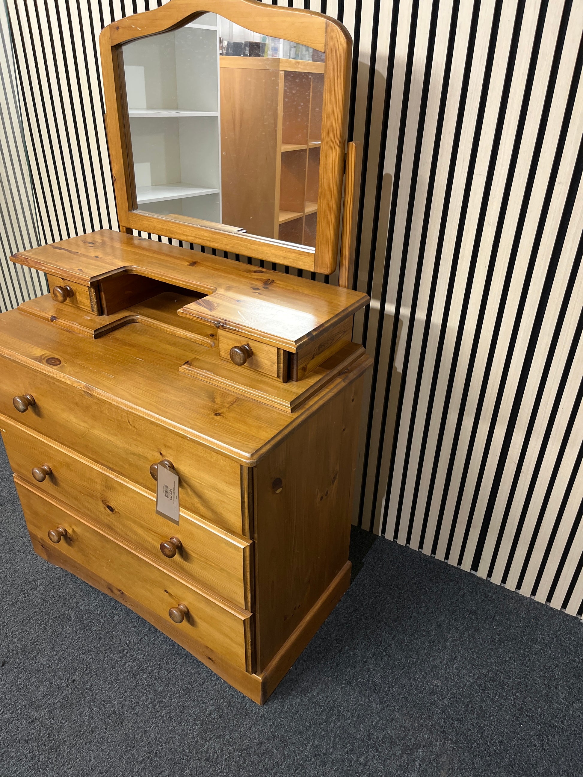 Solid natural pine 3 drawer chest of drawers with mirror (H 144 x W 87 x D 46 cm) 3325