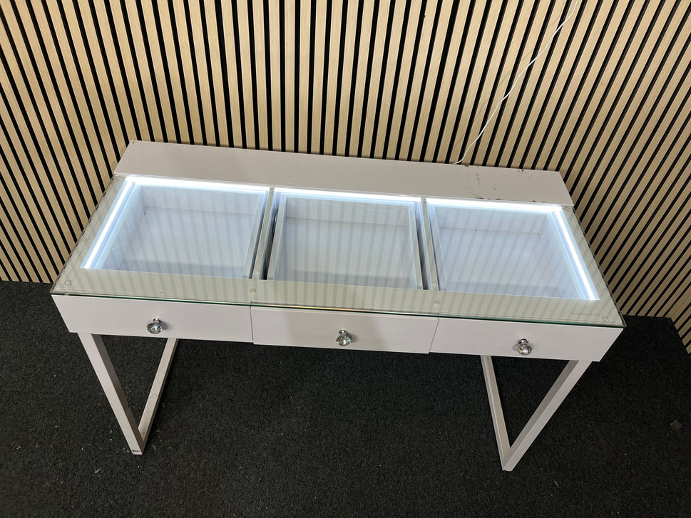 White framed glass top 3 drawer dressing table with led lights 2225