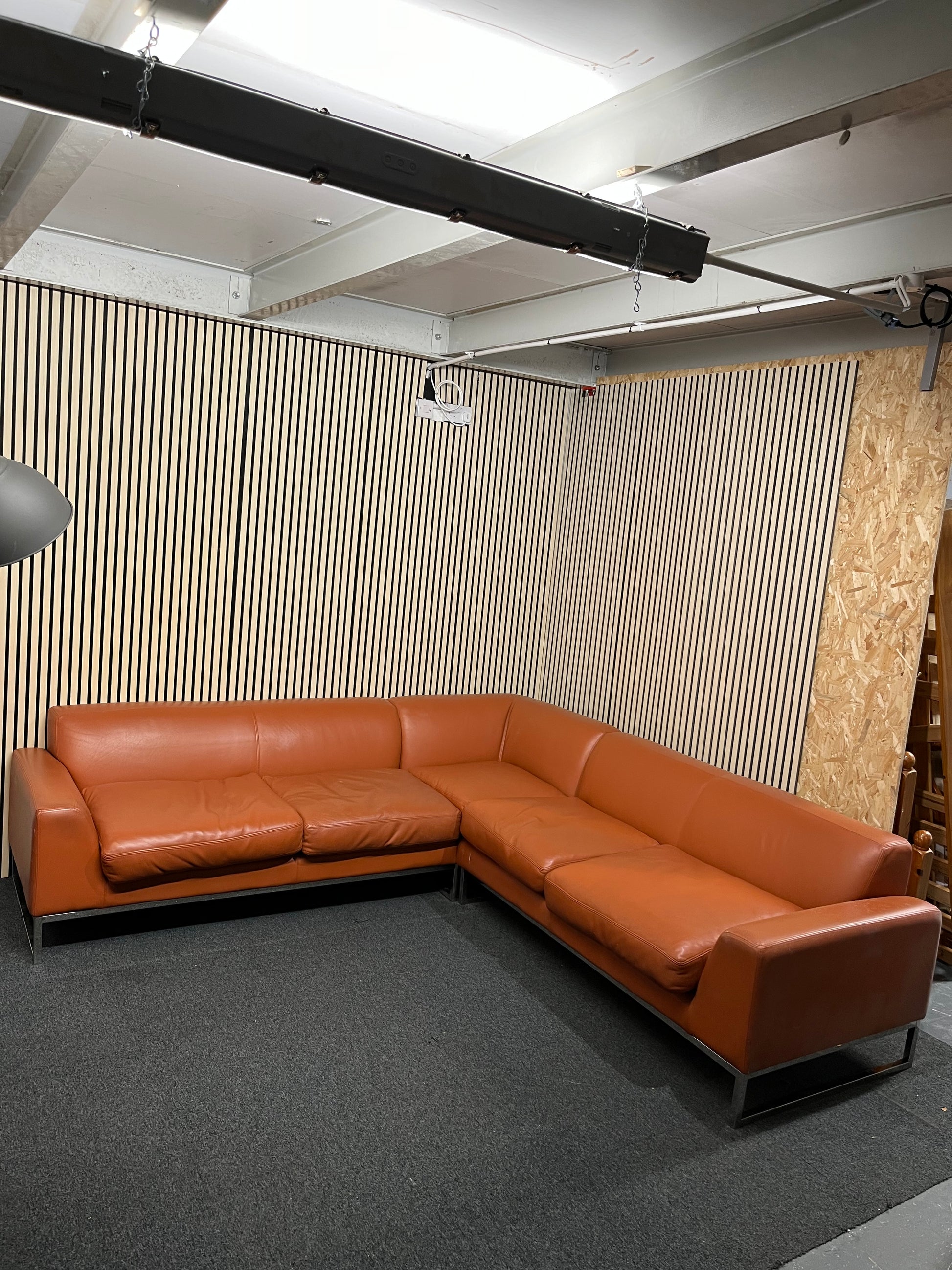 Real brown leather corner suite with silver legs (2.5 meters each side) 3325
