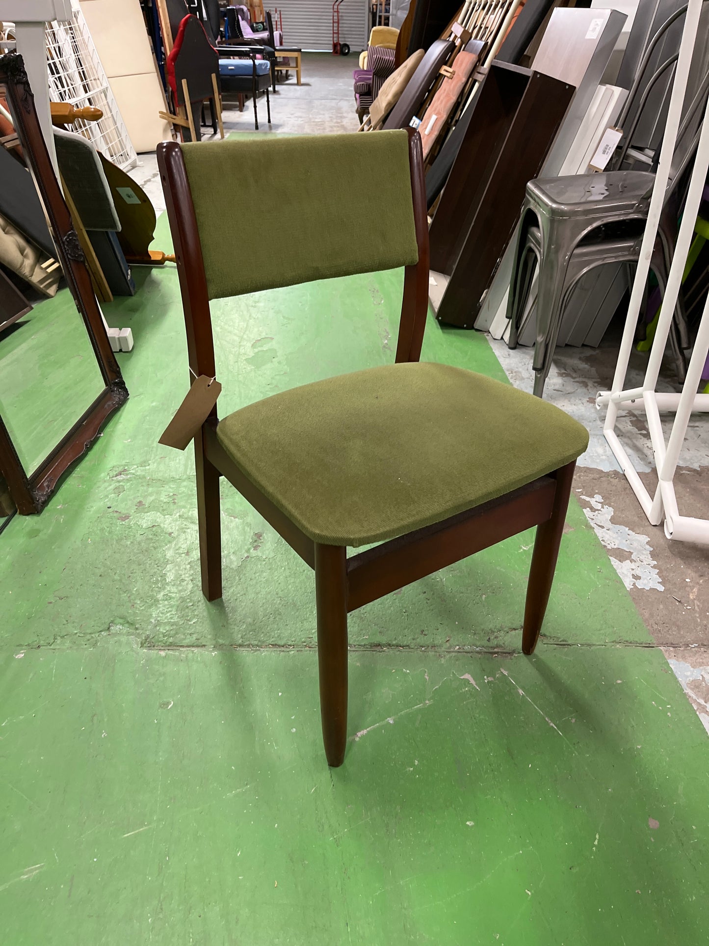 green fabric dining chair with mahogany frame 2125