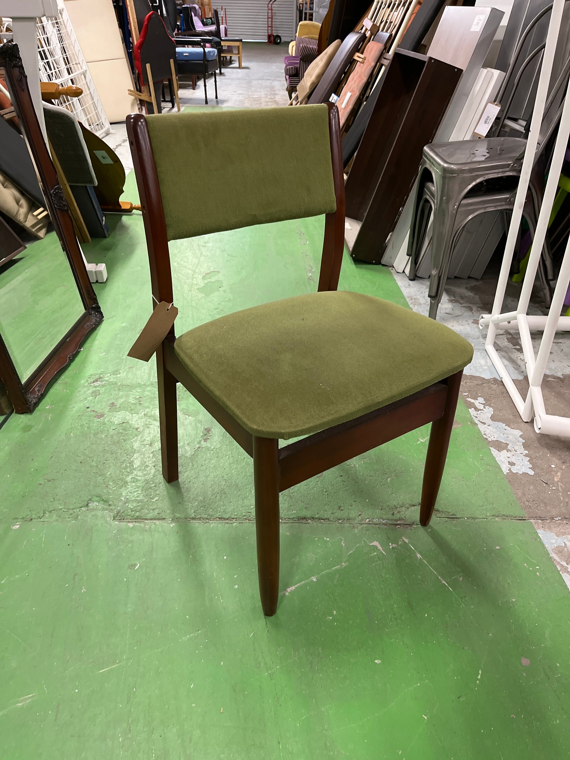green fabric dining chair with mahogany frame 2125