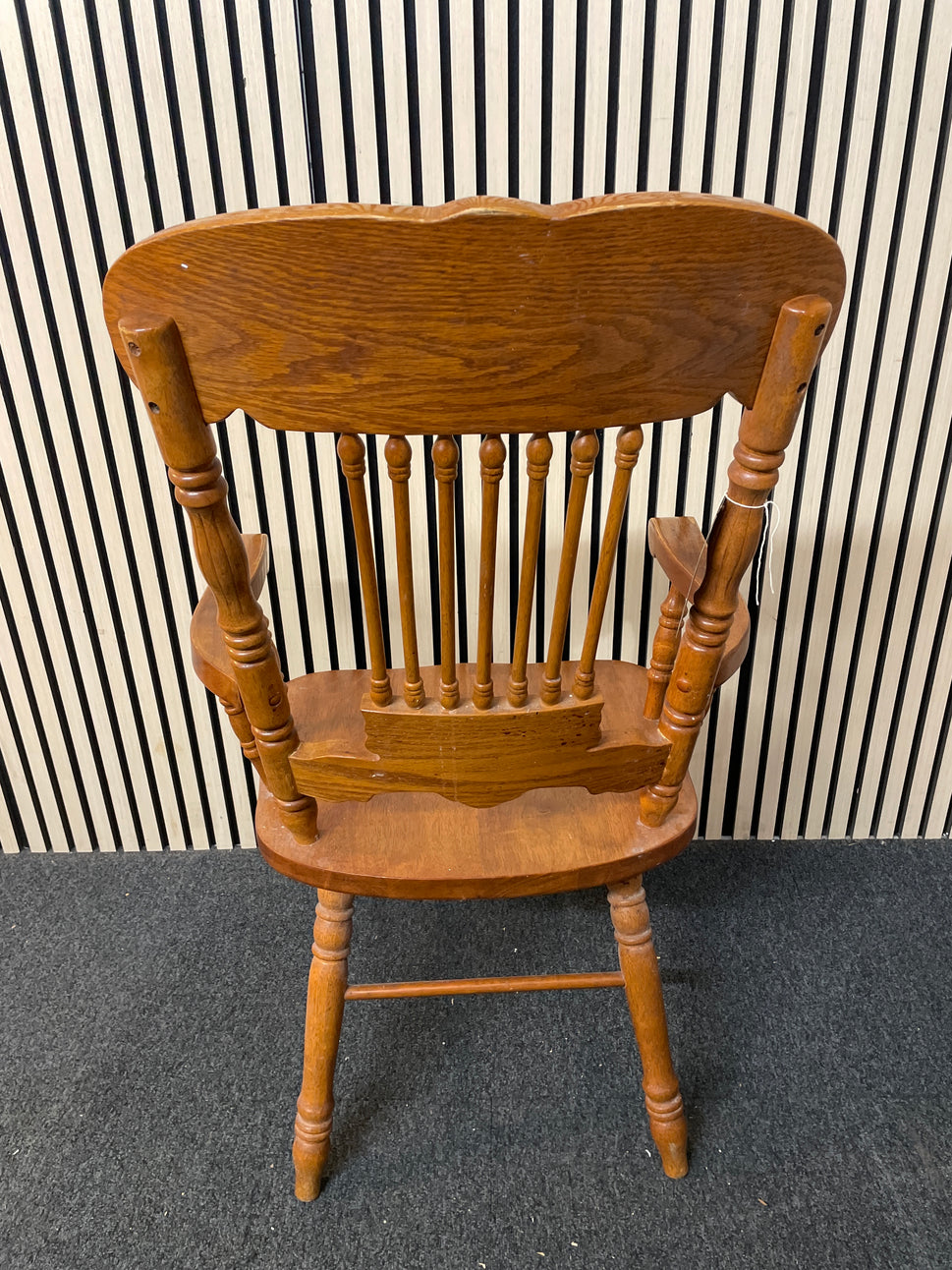 Ornate stained pine spindle back carver dining chair  1126