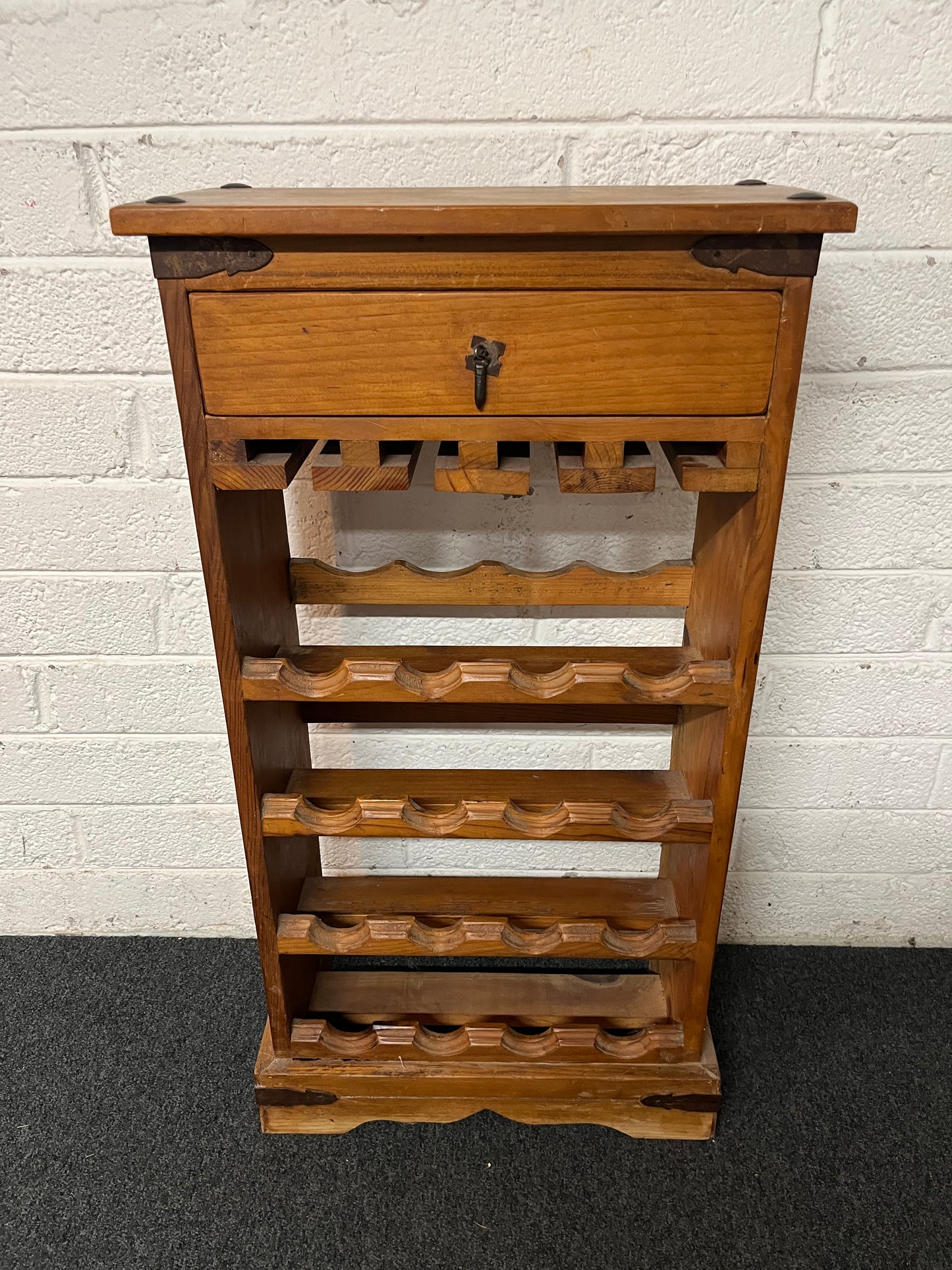Mexican pine ornate wine rack with top drawer 1325